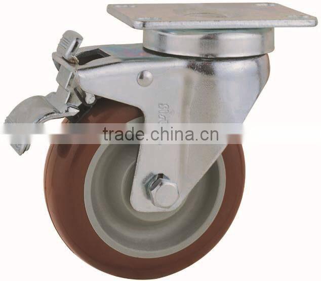 22 Series Double Ball Raceway Structure Top Plate Swivel PU industrial caster with Total Brake