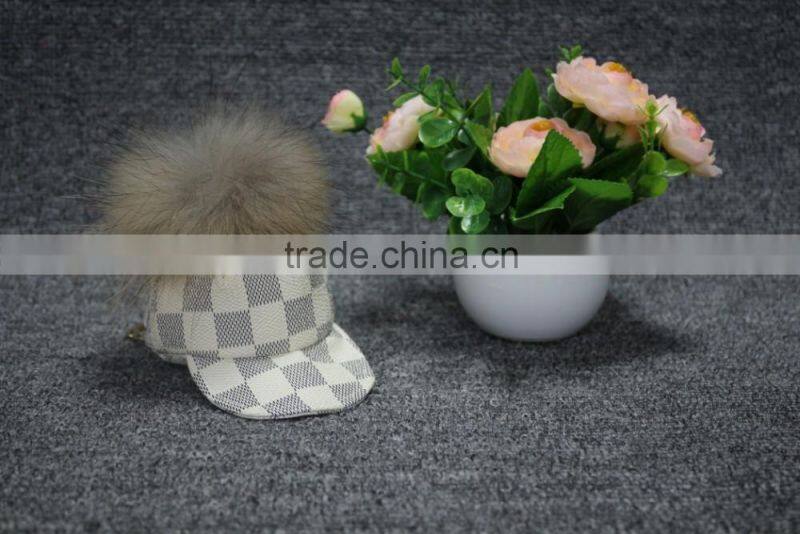 Hot sale cute hat with raccoon fur keychain for smartphone/hand bag/car