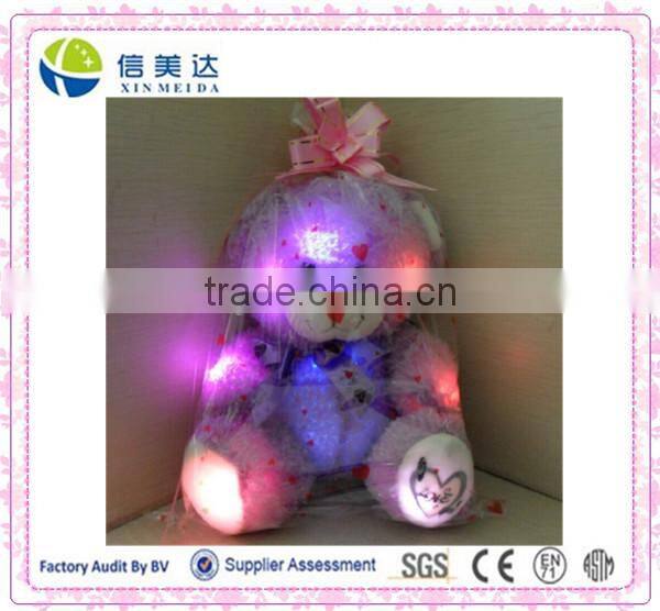 Lavender bear colorful shining led light recording teddy bear plush toy
