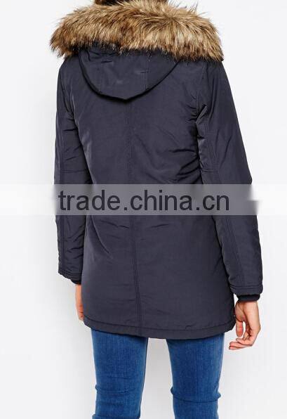 mid-long hooded womens padded coat with fur trim