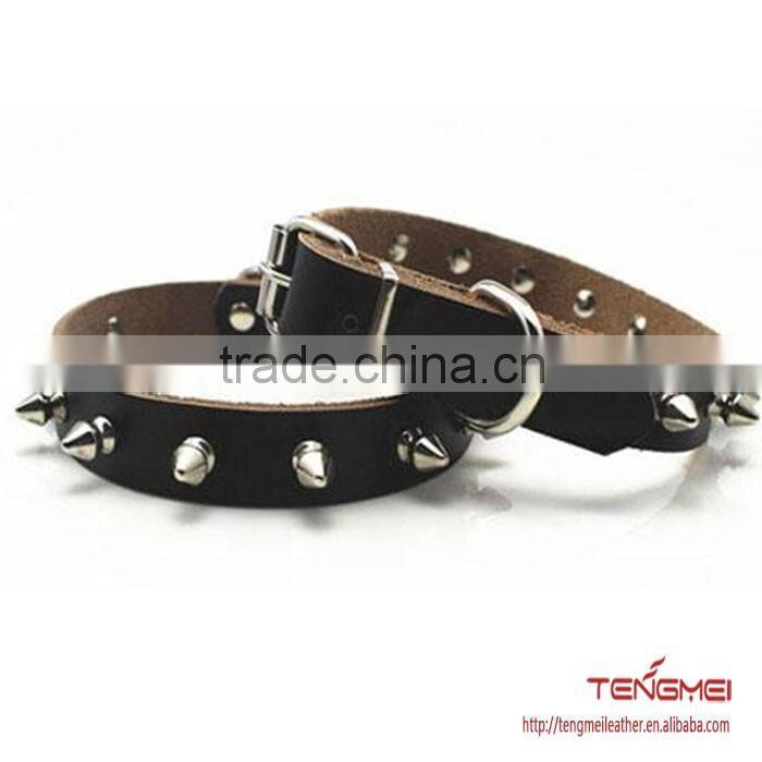 Black large spiked leather dog collar with many size