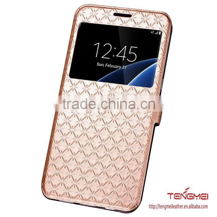 plain color window view funtion PU leather flip wallet phone case for samsung galaxy s7 edge