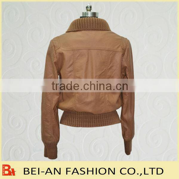 2013 ladies PU jacket with zipper puller pu leather jacket supplier