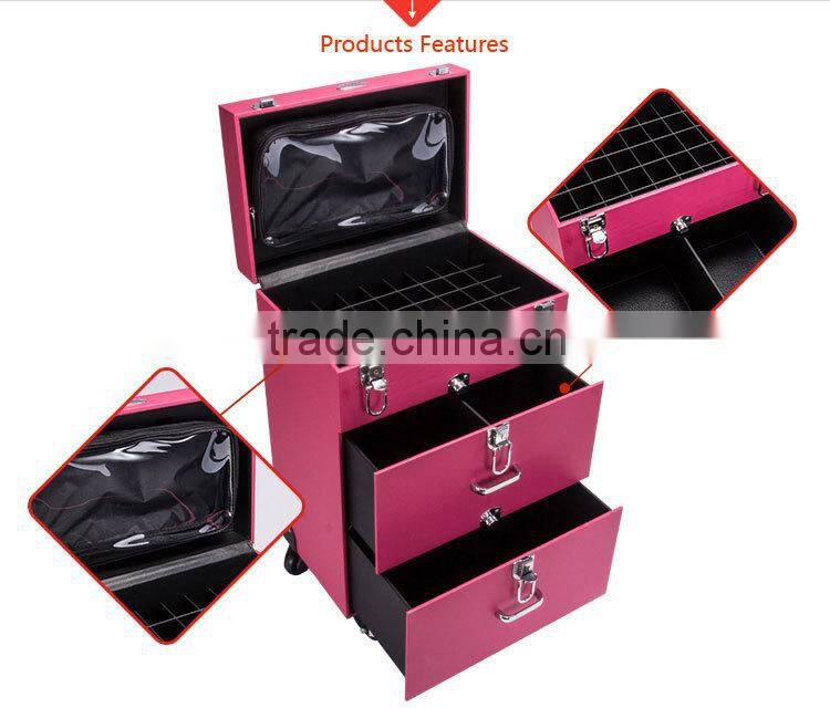 2016 New Products Pink Pvc/Pu Cosmetic Nail Case