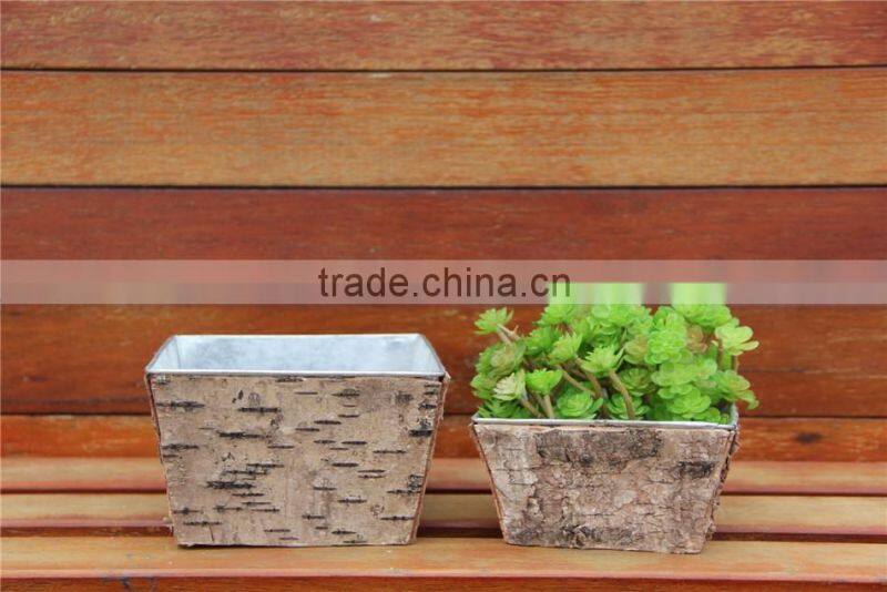 Simple Wooden Design Christmas Decoration Garden Outdoor Metal Bark Flower Pot for 2016 Christmas Square Metal Bark Flower Pot