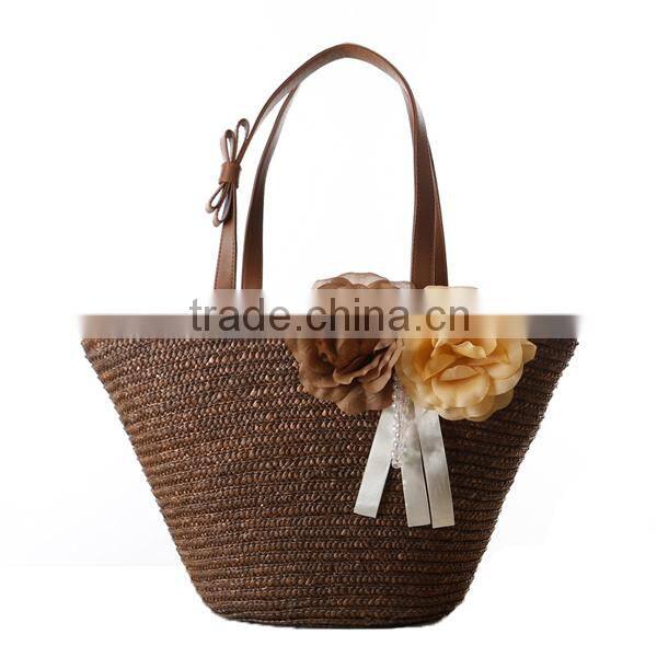 Fancy lady summer straw beach bag with flower,lady straw bag