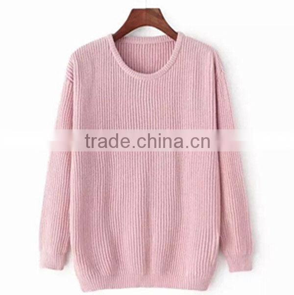 BGA15049 Ladies fashion round neck long sleeve loose style cotton sweater