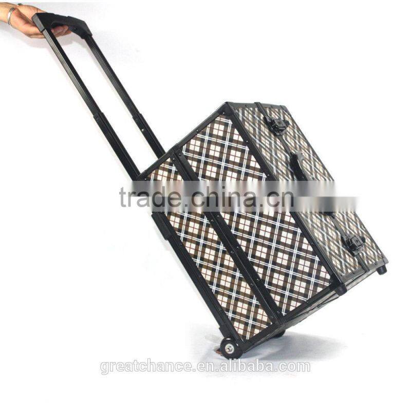 Pro 2 Wheel Rolling Aluminum Lockable Makeup Cosmetic Train Case