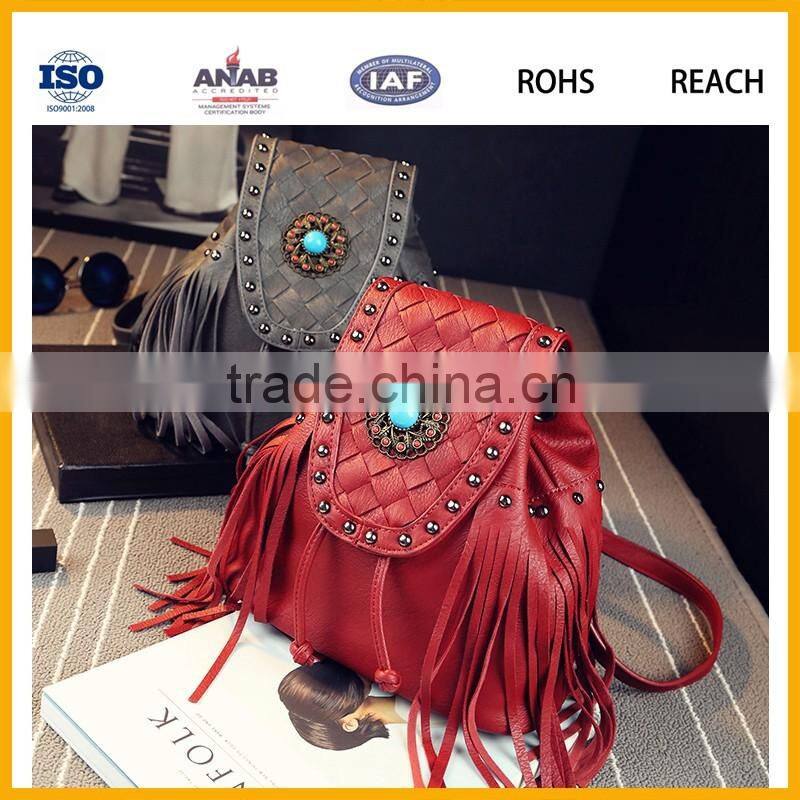 Korean Style Popular PU Leather Strong Backpack Schoolbag Leisure Bag for Girls