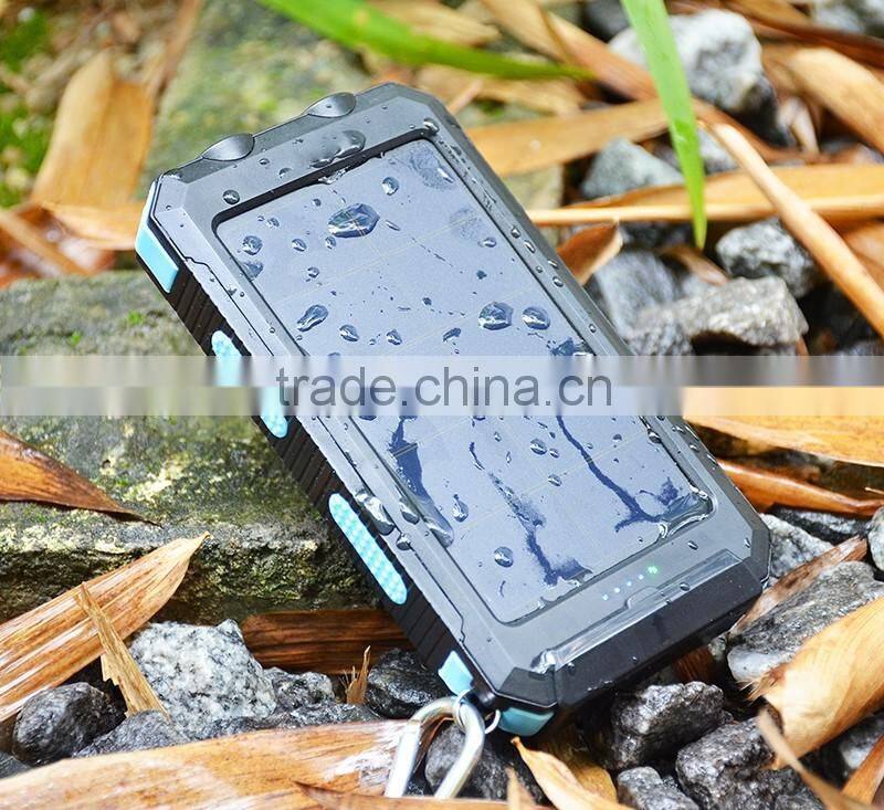 2016 New IP68 waterproof solar power bank charger 10000mah with dual led lamp and compass
