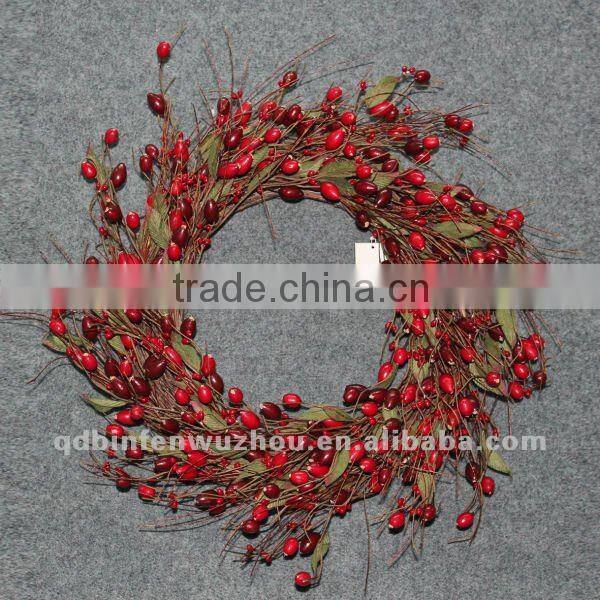 New arrival Artificial Florals and Apple Berries Wreath,artificial fruit collections
