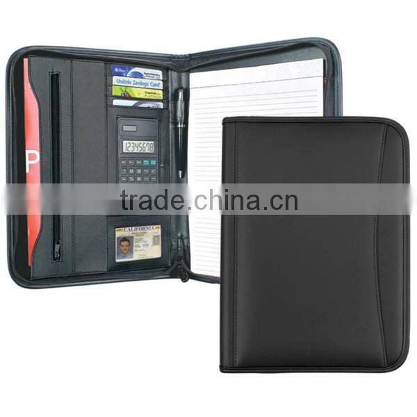 dongguan factory Promotional gifts ring binders portfolio, leather zipper folder