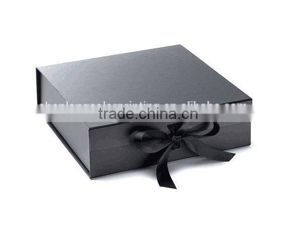 Black Gift Box With Ribbon Closure/Luxury Gold Stamping Logo