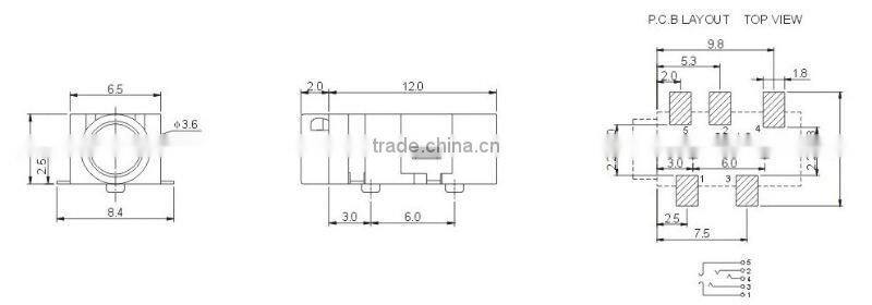 3.5 stereo female phone jack PJ-005-SMD
