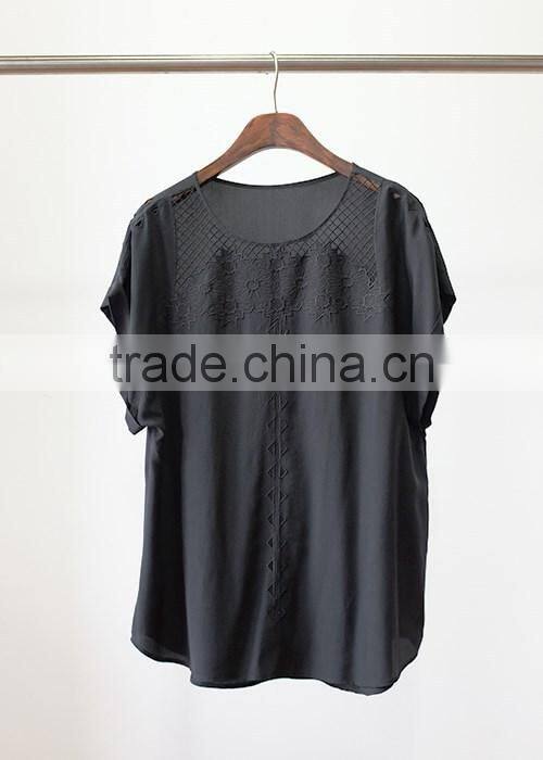 Lady fashion silk blouse with embroidery