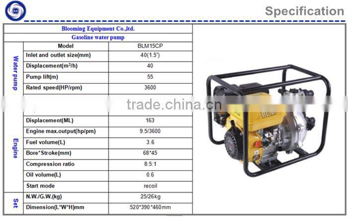 1.5inch recoil start gasoline water pump,9.5HP water pump