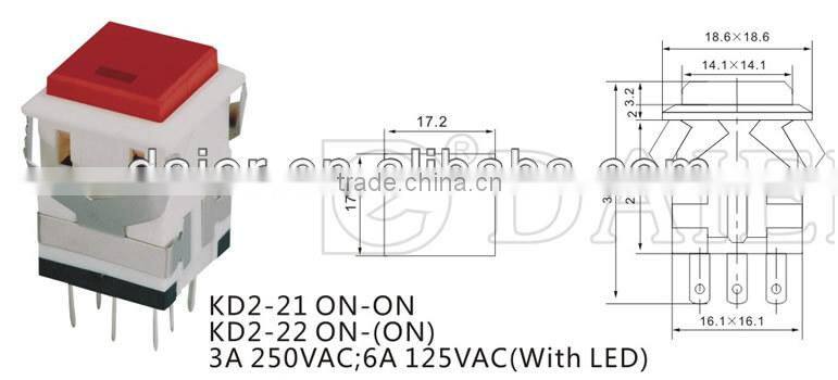KD2-22 ON-(ON) square LED push button switch