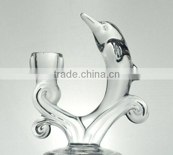 Wholesales lead free crystal glass dolphin decorative candle holder with SGS/CIQ certification