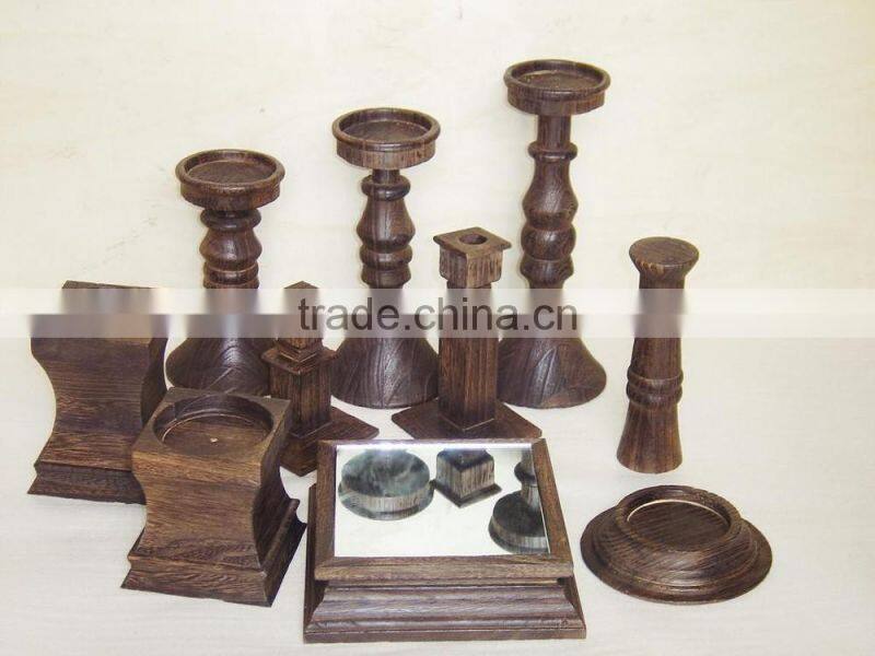 Trade assurance antique grey color handmade wedding decorative small wood candle holder