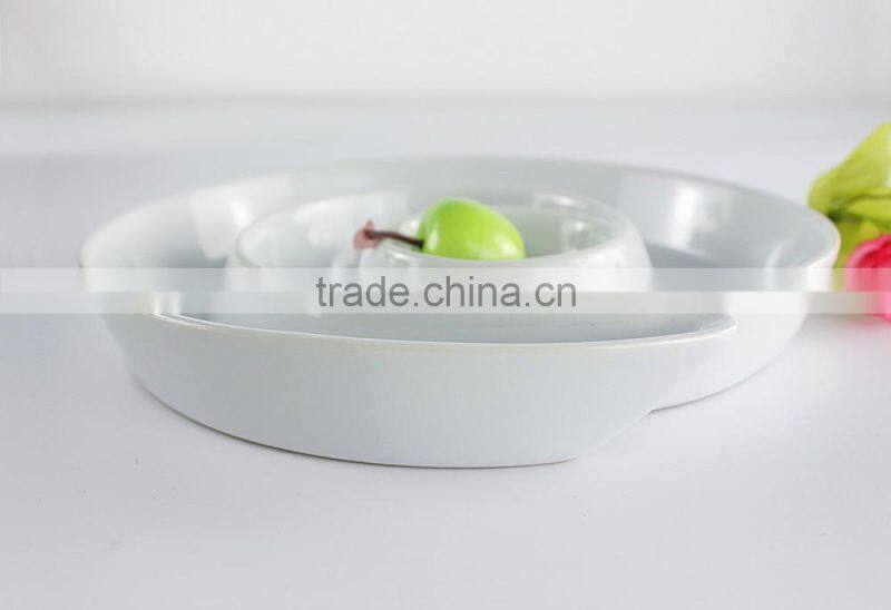 Hospitality hotel supply candy plate round porcelain compartments tray