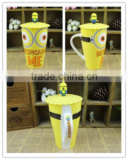 Cup With Lid, Super Mario cartoon ceramic mug with Silicone lid/office coffee cup