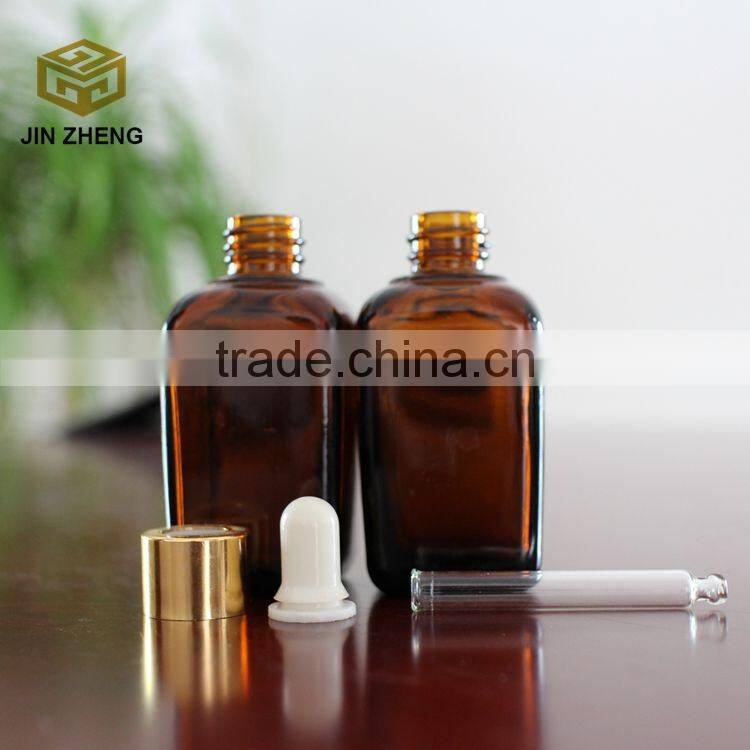 30ml 40ml 50ml amber square essential oil glass bottle with pump dropper