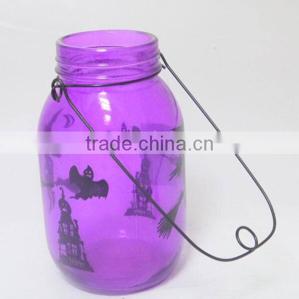 bright red color with paper transter candle holder glass mason jar with lid