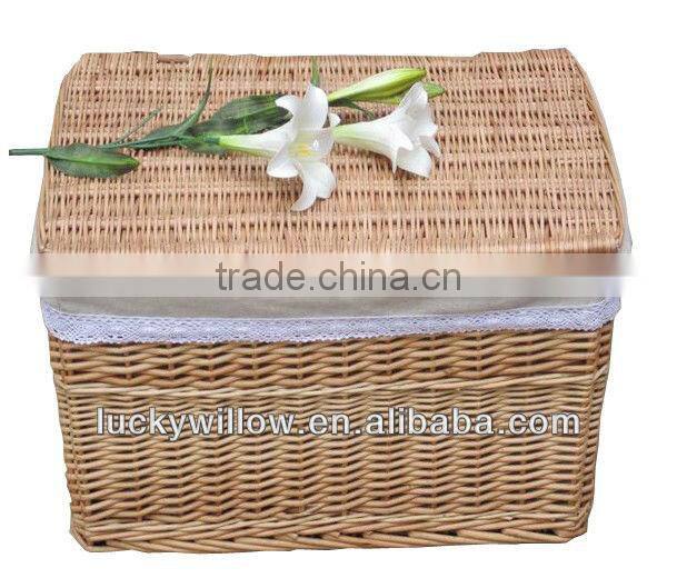 3/s rectangle willow storage boxes with removable lids&lining