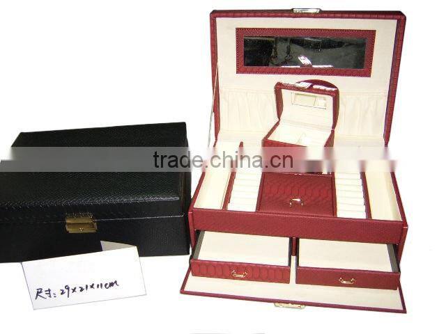 Leather Jewelry Box Storage Organizer with Lock Mirror and Mini Travel Case