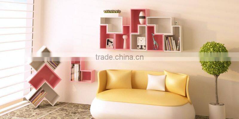 7 shape Wooden cube kids book shelf wall cube decorative shelves
