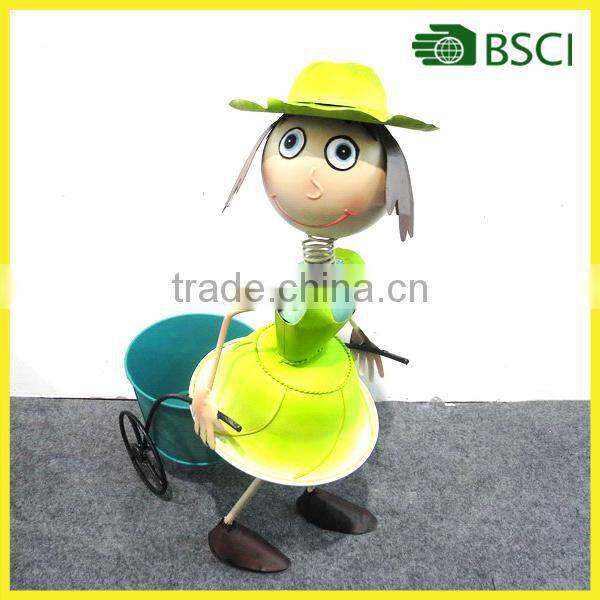 Metal garden lovely 19"H girl planter metal can for home and garden