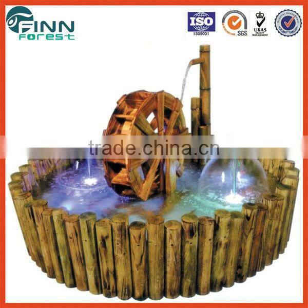 round garden wooden waterwheel fountain