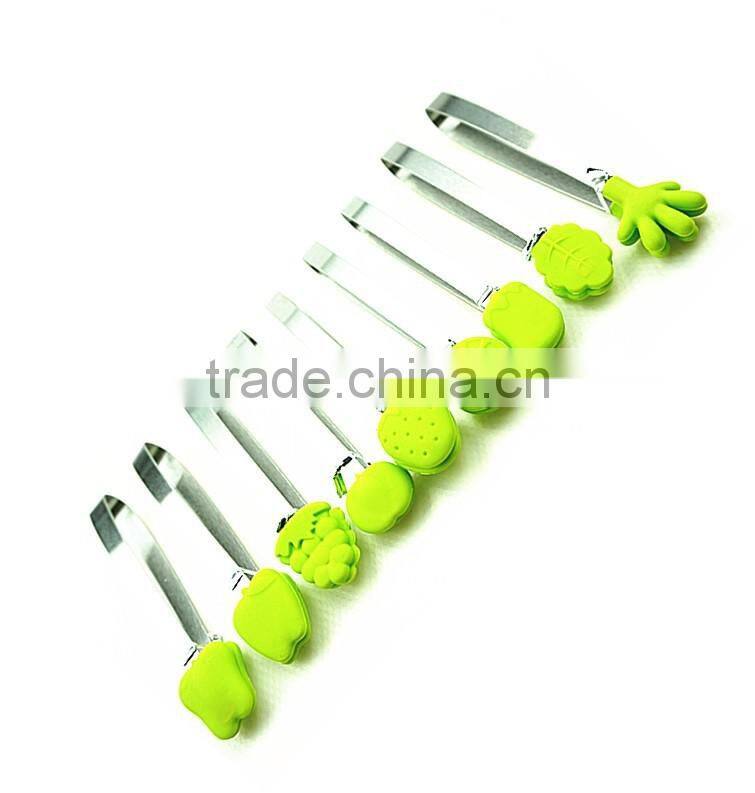 14045 5 inch mini Kitchen Food Tongs Silicone Stainless Steel ice Tongs