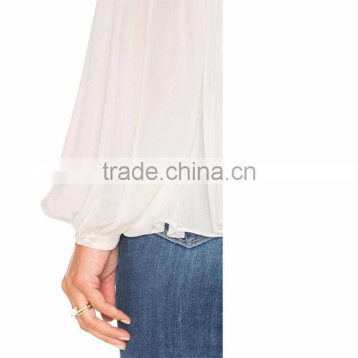 Long Sleeve Casual White Blouse For Middle Aged Women