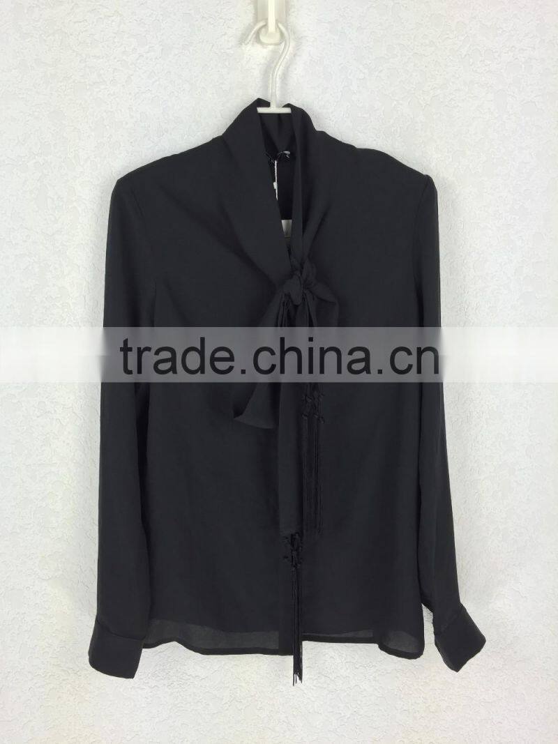 2016 New Design Stylish Girls Chiffon Black Blouse