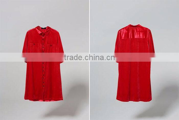 solid color velvet fabric fashion women long loose casual check blank custom chinese names shirt botton design model tops styles