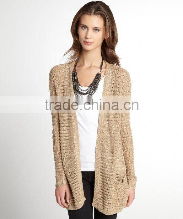 2014 New Fashion Camel Ribbed Sweater Cardigan