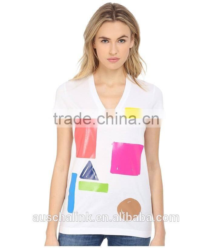 high quality women short sleeve V neck wholesale t shirts for sale