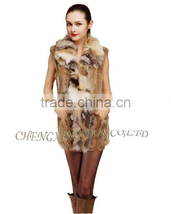 CX-G-B-179B Fox Fur Collar Hand Knitting Real Comfort Rabbit Fur Clothing