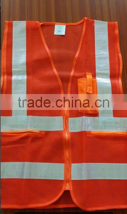 new design orange mesh reflective vest white ruban vest zipper vest