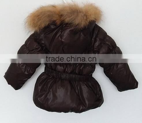 cute girls brown color faux fox fur collar down jacket