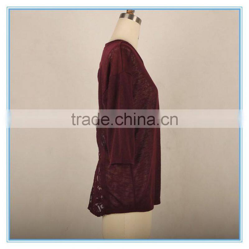 Ladies Sexy Fashion Blouse Back Lace Design Long Sleeve Korean Blouse