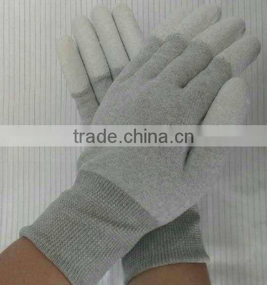 13 gauge carbon yarn esd finger coated gloves