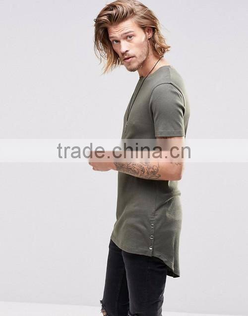 Men soft high quality longline curved hem crew neck plain tight slim fit muscle t-shirt OEM