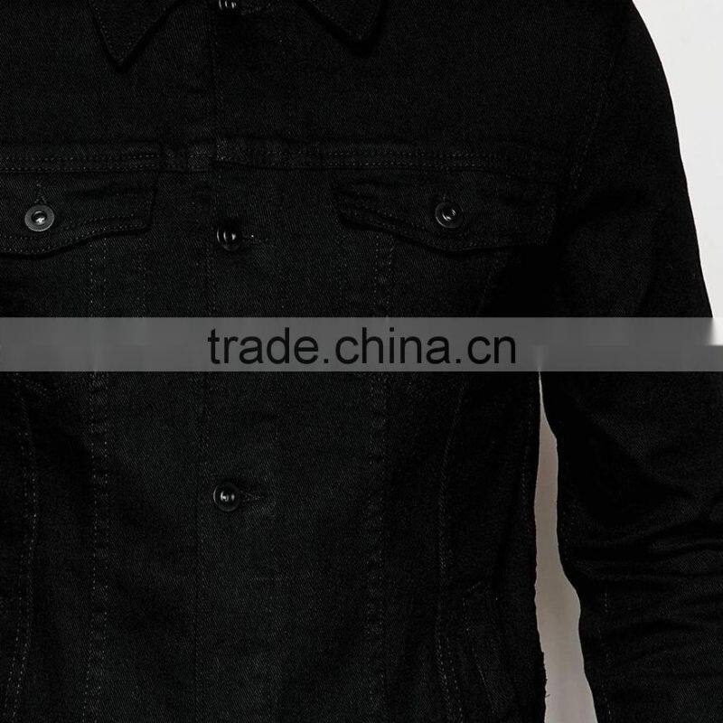high quality two pocket denim wholesale custom black jacket
