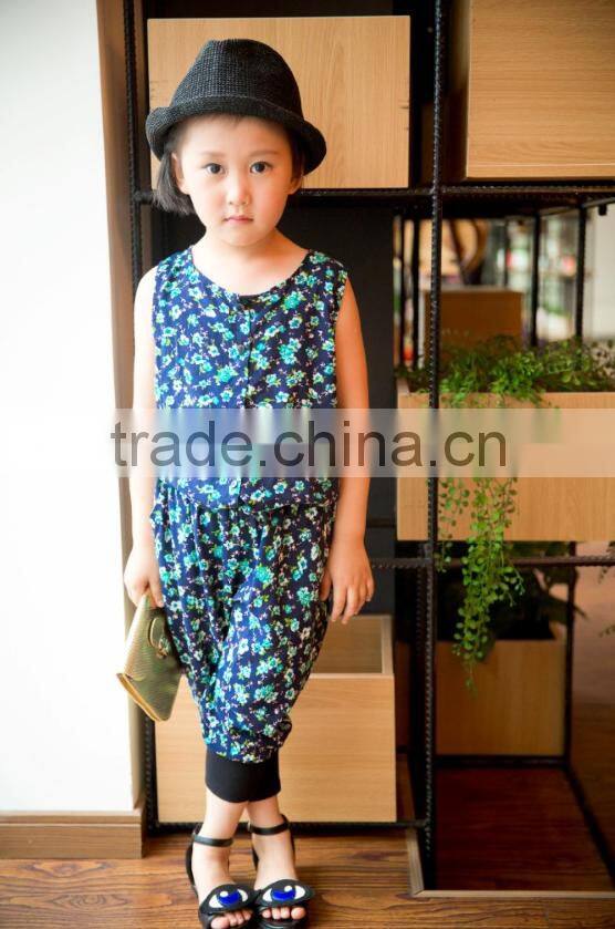 lovely sleeveless dress set chifon blouse set for baby girl printed flower jumpsuit