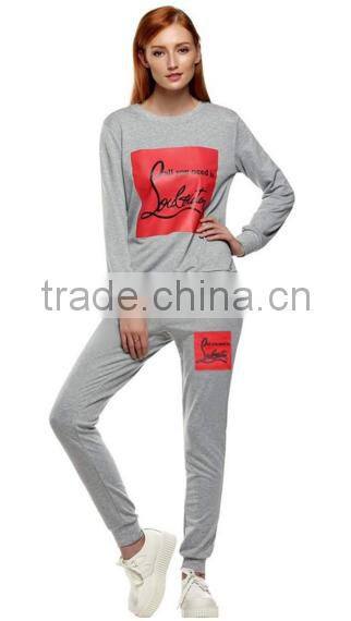 women printed Hoodie Pants Suit Two Piece gtm Tracksuit Set with fleece