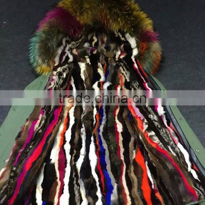 Myfur Customized Random Color Big Raccoon Fur Hood Patchwork Fur Lining Ladies Parka