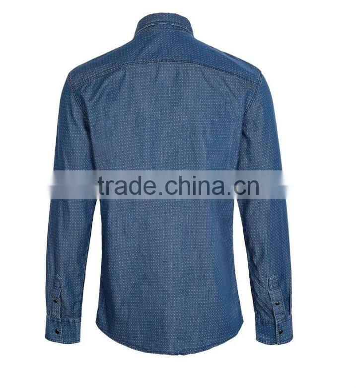 2015 men's new 100% cotton denim/jeans shirt