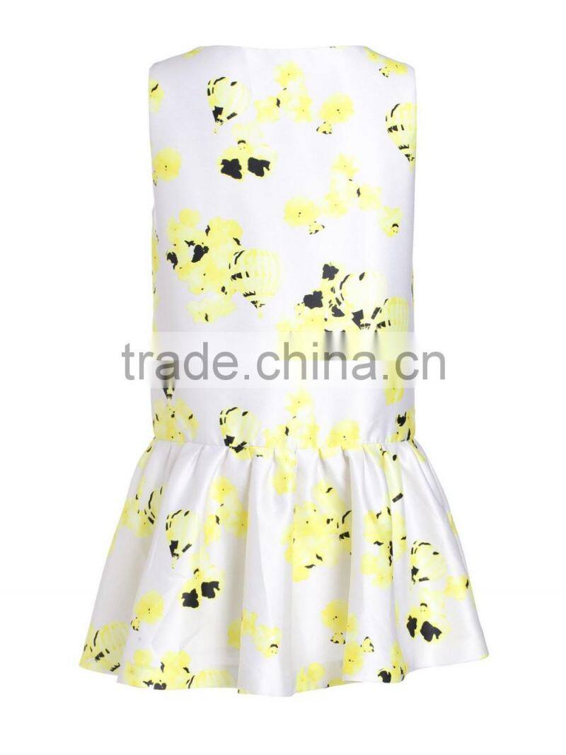 Girls full printing falbala sleeveless Peplum dress